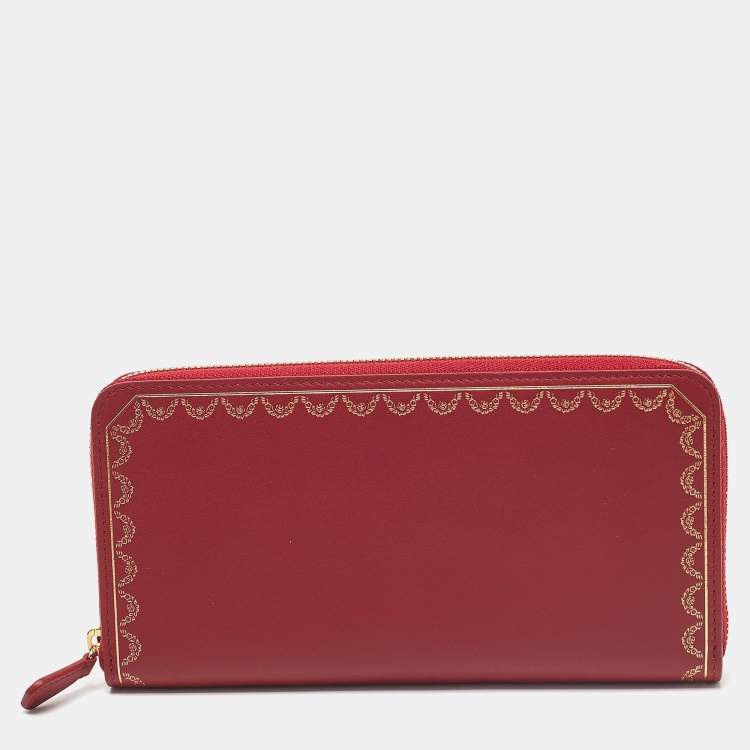 مملوكة مسبقًا Cartier Red Leather Guirlande de Cartier Zip Around Wallet