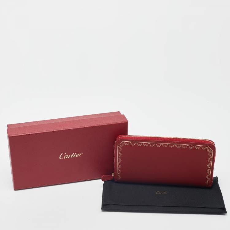 مملوكة مسبقًا Cartier Red Leather Guirlande de Cartier Zip Around Wallet