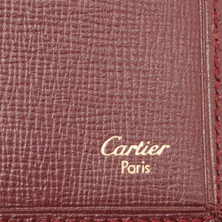 Pre Owned Cartier Burgundy Leather Must de Cartier Bifold Card Case