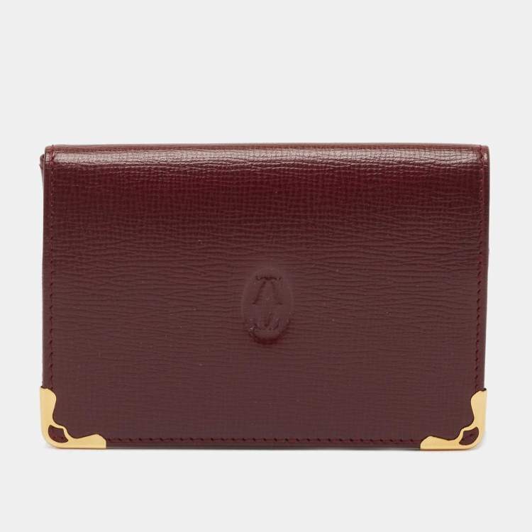 Pre Owned Cartier Burgundy Leather Must de Cartier Bifold Card Case