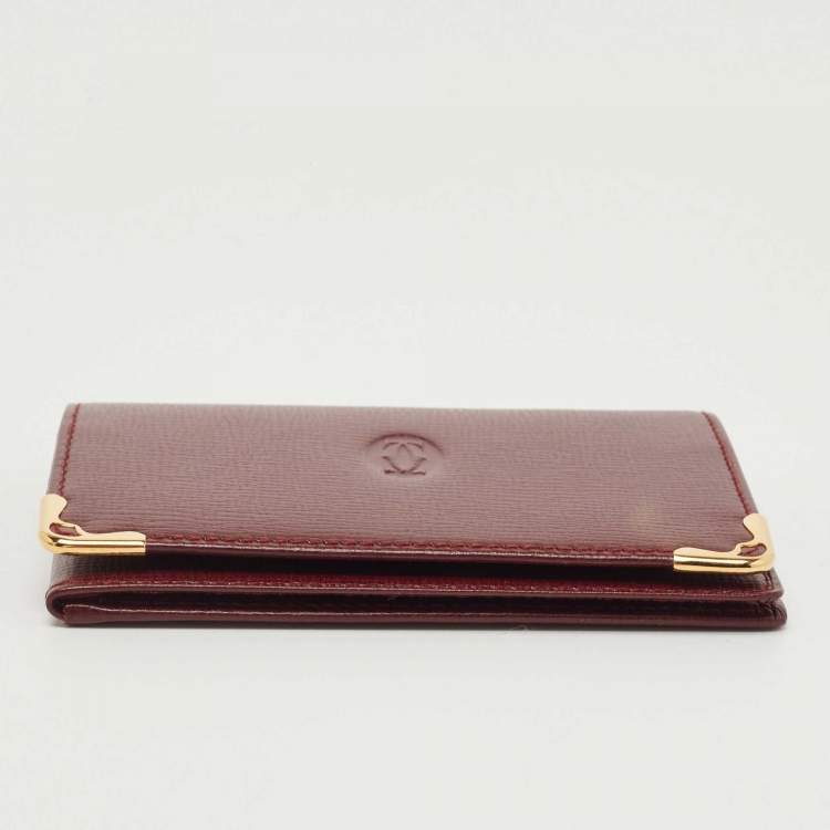 Pre Owned Cartier Burgundy Leather Must de Cartier Bifold Card Case