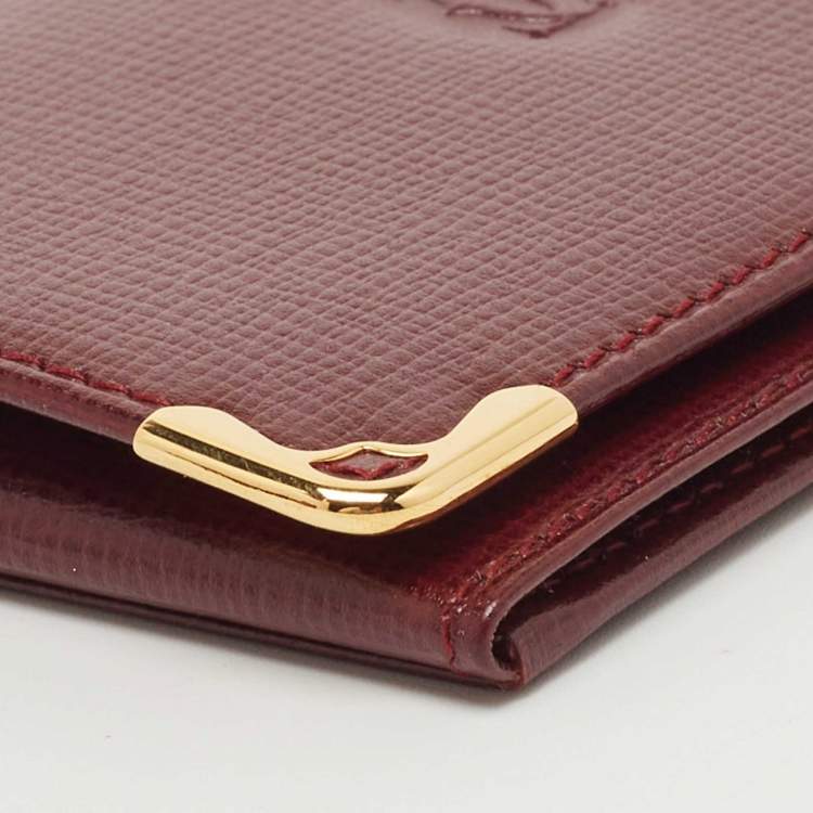 Pre Owned Cartier Burgundy Leather Must de Cartier Bifold Card Case