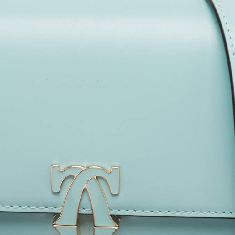 Pre Owned Cartier Baby Blue Leather Mini C De Cartier Chain Bag