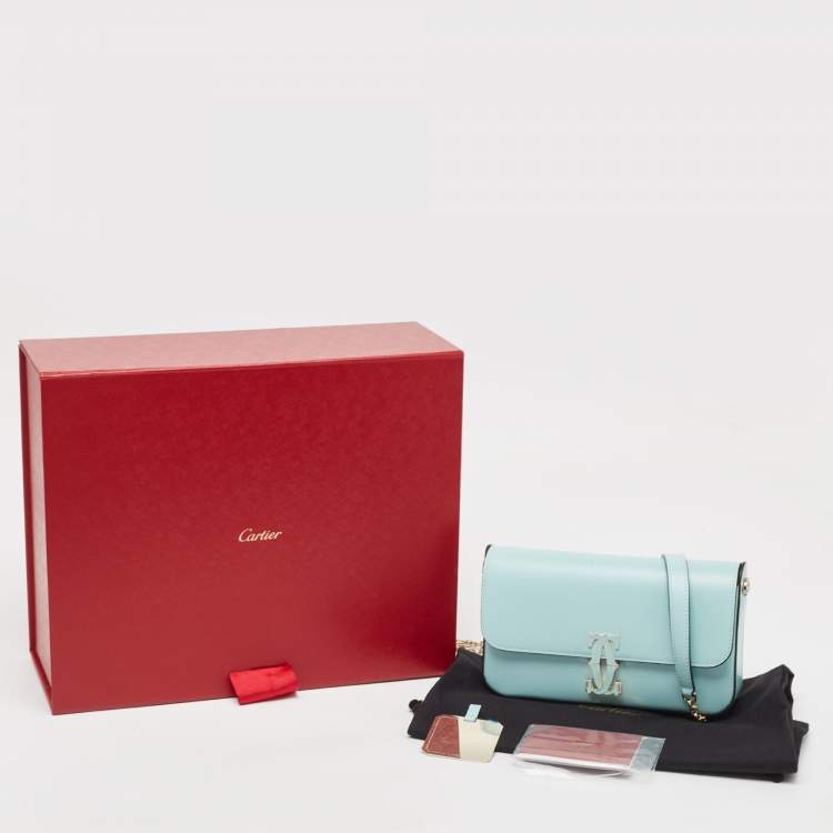 Pre Owned Cartier Baby Blue Leather Mini C De Cartier Chain Bag