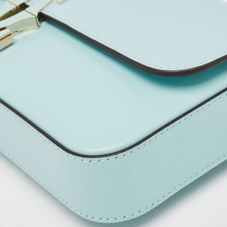 Pre Owned Cartier Baby Blue Leather Mini C De Cartier Chain Bag