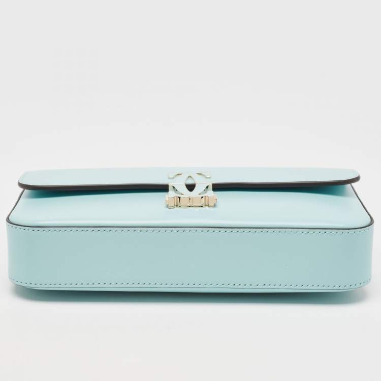 Pre Owned Cartier Baby Blue Leather Mini C De Cartier Chain Bag