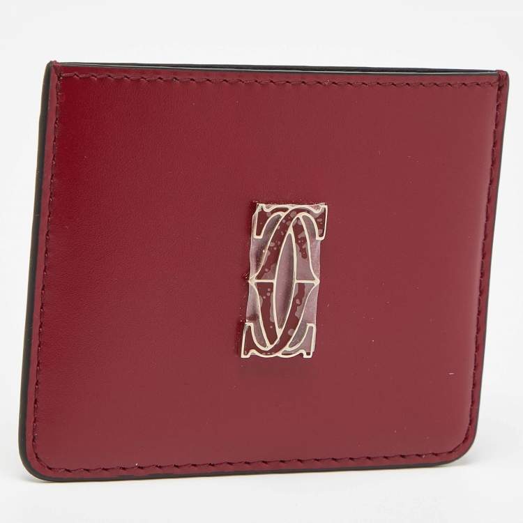 Pre Owned Cartier Red Leather Double C De Cartier Card Holder 
