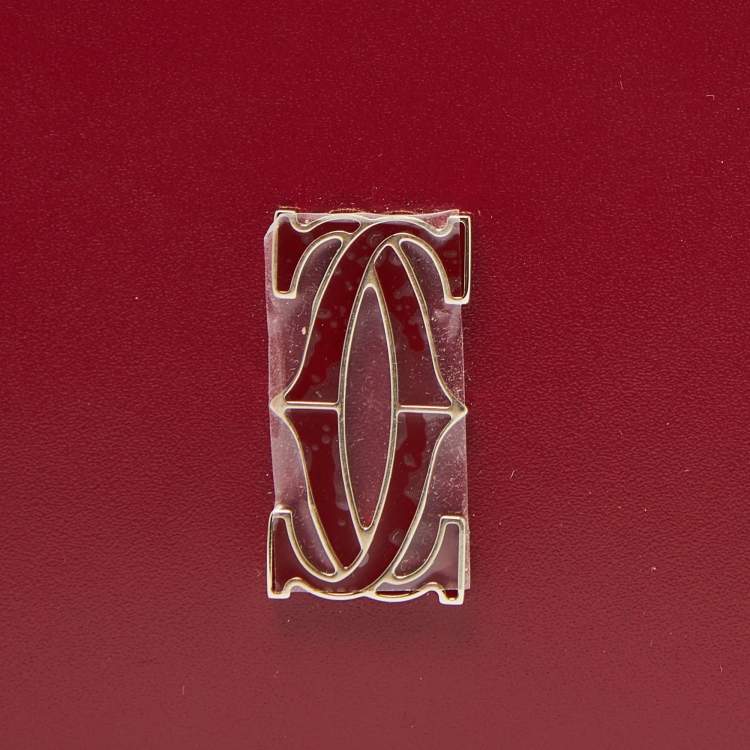 Pre Owned Cartier Red Leather Double C De Cartier Card Holder 