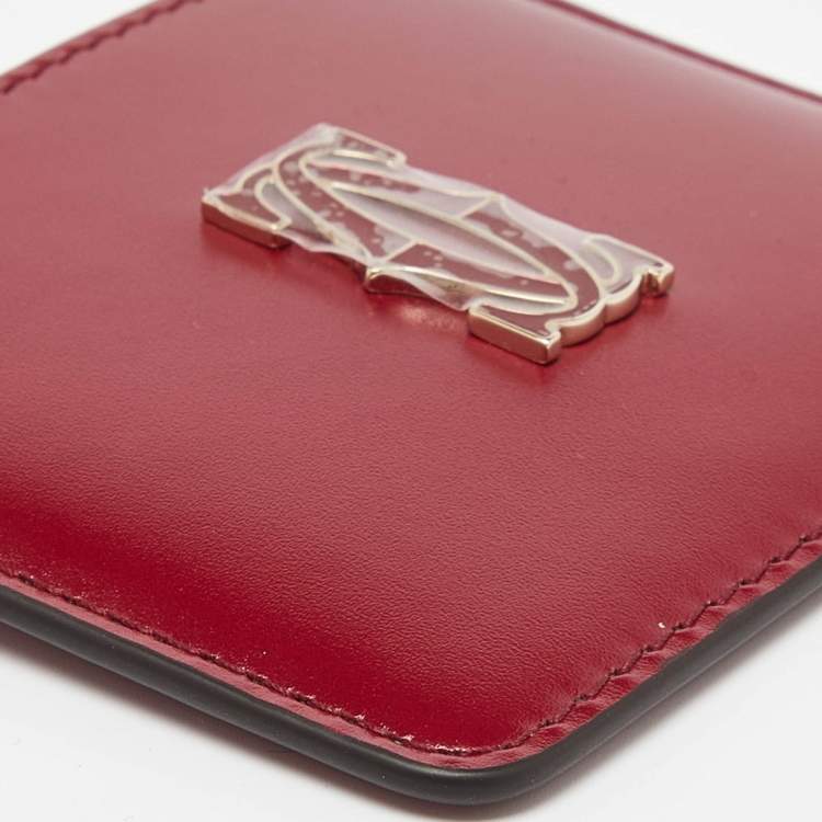 Pre Owned Cartier Red Leather Double C De Cartier Card Holder 