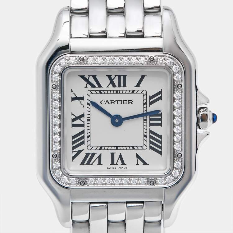 مملوكة مسبقًا Cartier Silver Stainless Steel Diamond Panthere De Cartier W4PN0008 Women's Wristwatch 29 mm