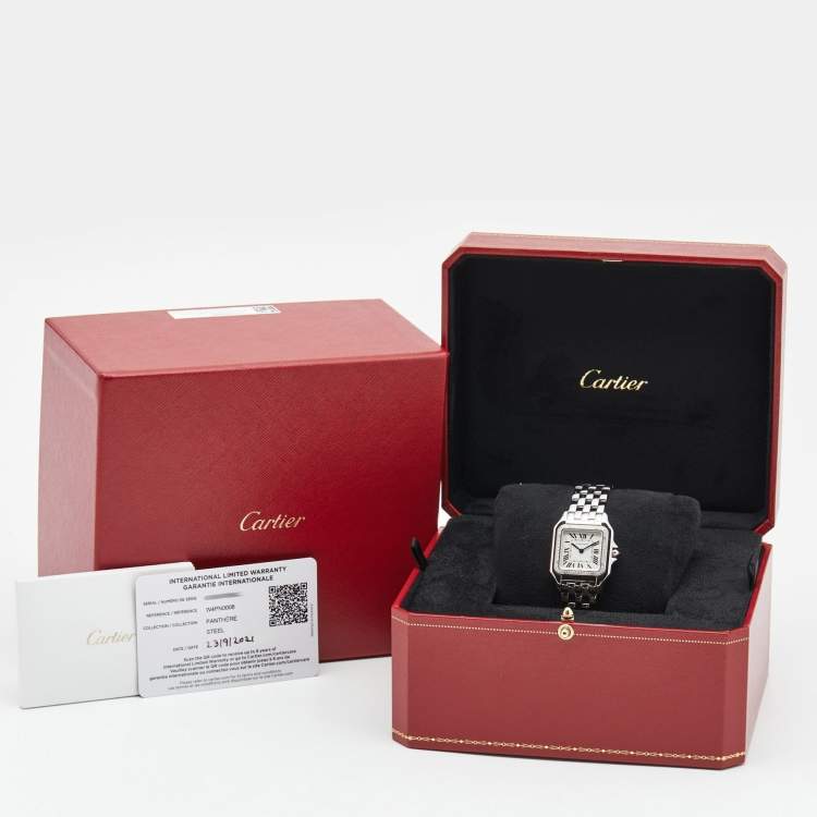 مملوكة مسبقًا Cartier Silver Stainless Steel Diamond Panthere De Cartier W4PN0008 Women's Wristwatch 29 mm