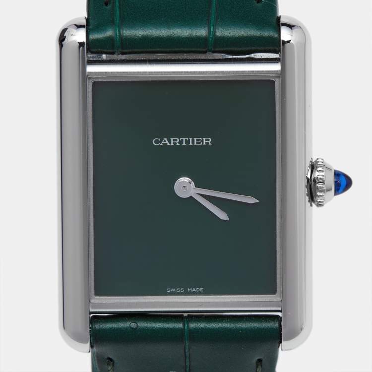 Pre Owned Cartier Green Stainless Steel Alligator Leather Tank Must WSTA0056 Women's Wristwatch 25.50 mm