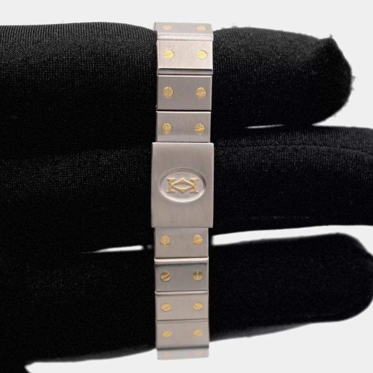 Pre Owned Cartier Customised Silver 0.50CT Diamond 18K Yellow Gold Santos Octagon 187903 Quartz Women's Wristwatch 25mm