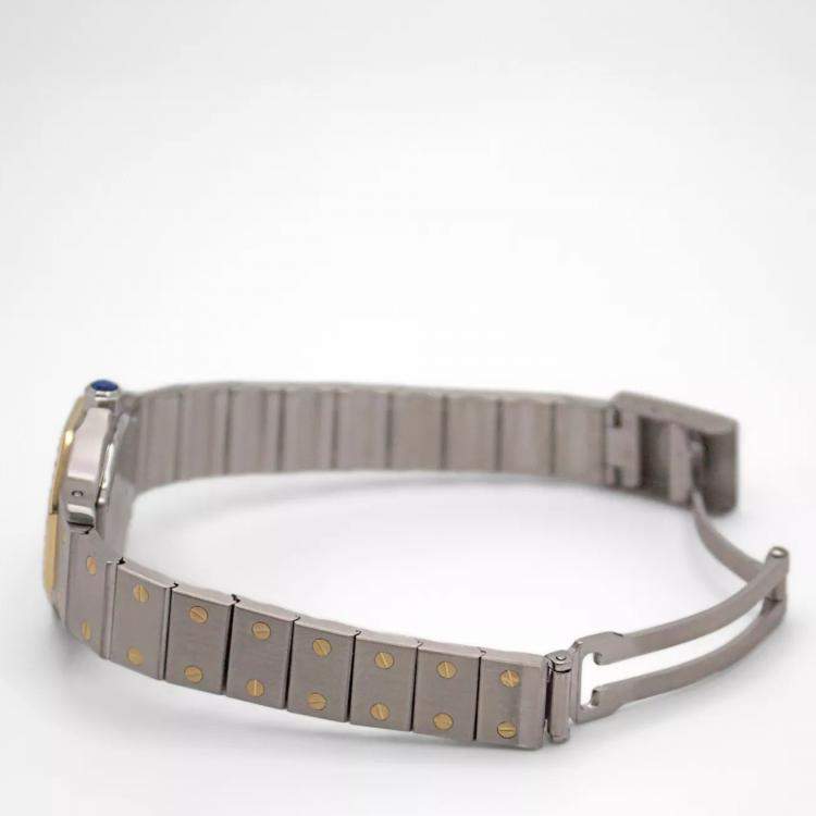 Pre Owned Cartier Customised Silver 0.50CT Diamond 18K Yellow Gold Santos Octagon 187903 Quartz Women's Wristwatch 25mm