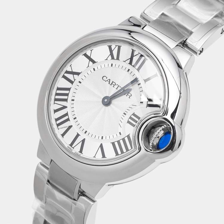 Pre Owned Cartier Ballon Bleu W6920084 Silver Dial Stainless Steel Women's Wristwatch 33 mm