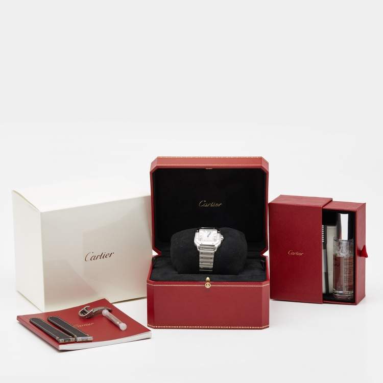 Pre Owned Cartier Silver Opaline Stainless Steel Santos WSSA0010 Women's Wristwatch 35.1 mm