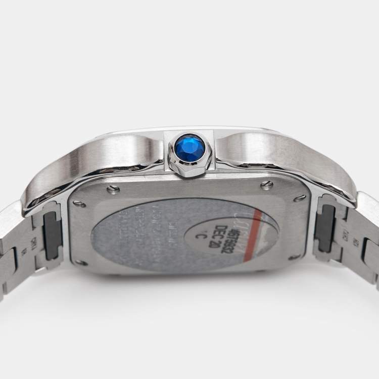 Pre Owned Cartier Silver Opaline Stainless Steel Santos WSSA0010 Women's Wristwatch 35.1 mm