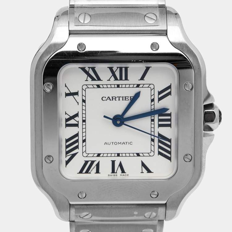 Pre Owned Cartier Silver Opaline Stainless Steel Santos WSSA0010 Women's Wristwatch 35.1 mm