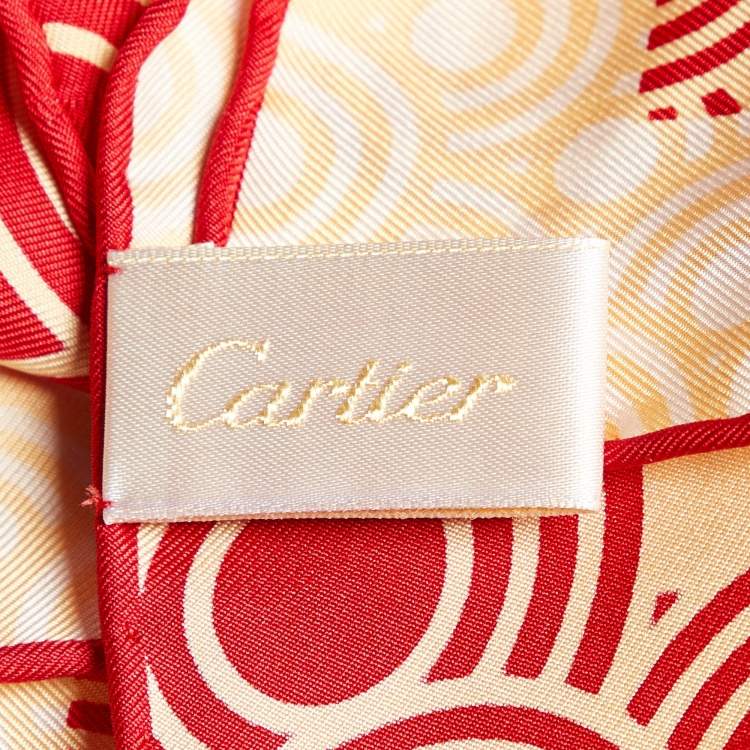 Pre Owned Cartier Red/Yellow Circle Print Silk Square Scarf