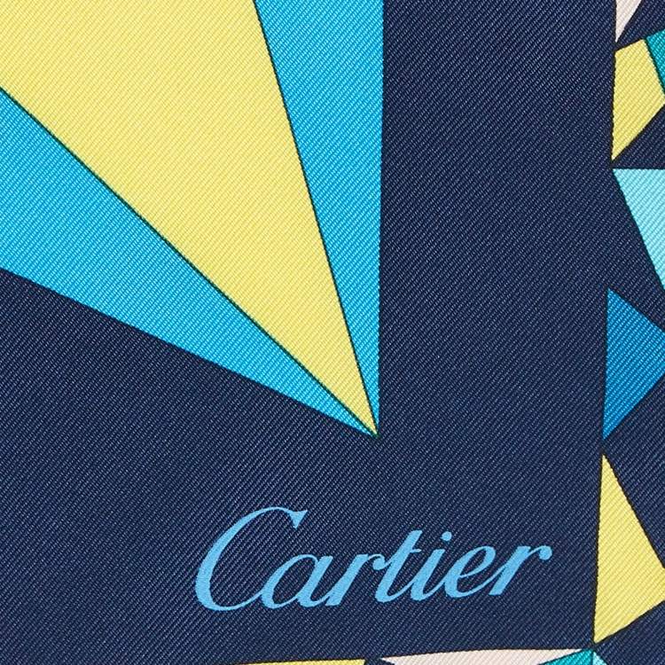 Pre Owned Cartier Blue Geometric Print Silk Square Scarf 