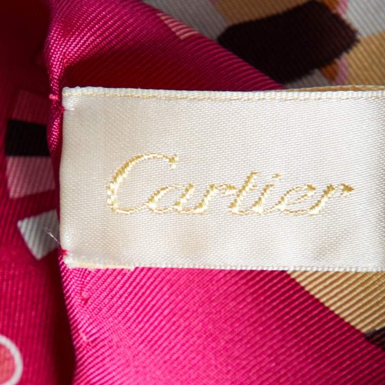 Pre Owned Cartier Pink Panthère Art Déco Print Silk Scarf