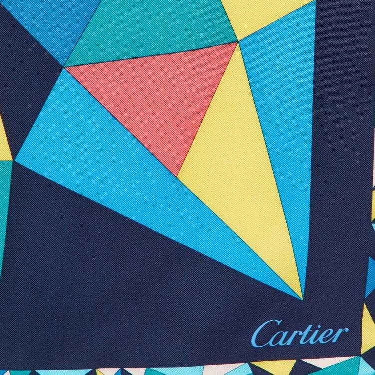 Pre Owned Cartier Multicolor Geometric Print Silk Square Scarf