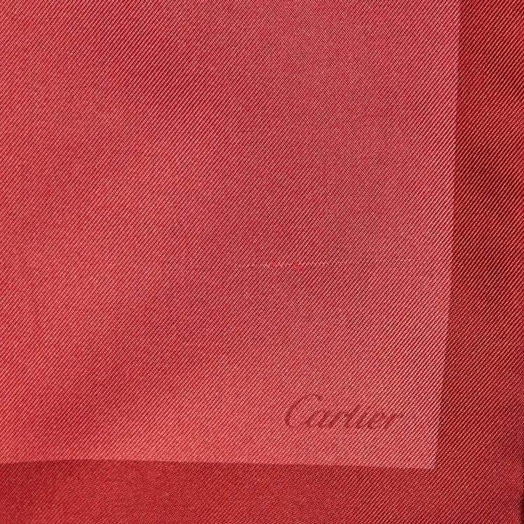 Pre Owned Cartier Red Panther Motif Print Silk Square Scarf