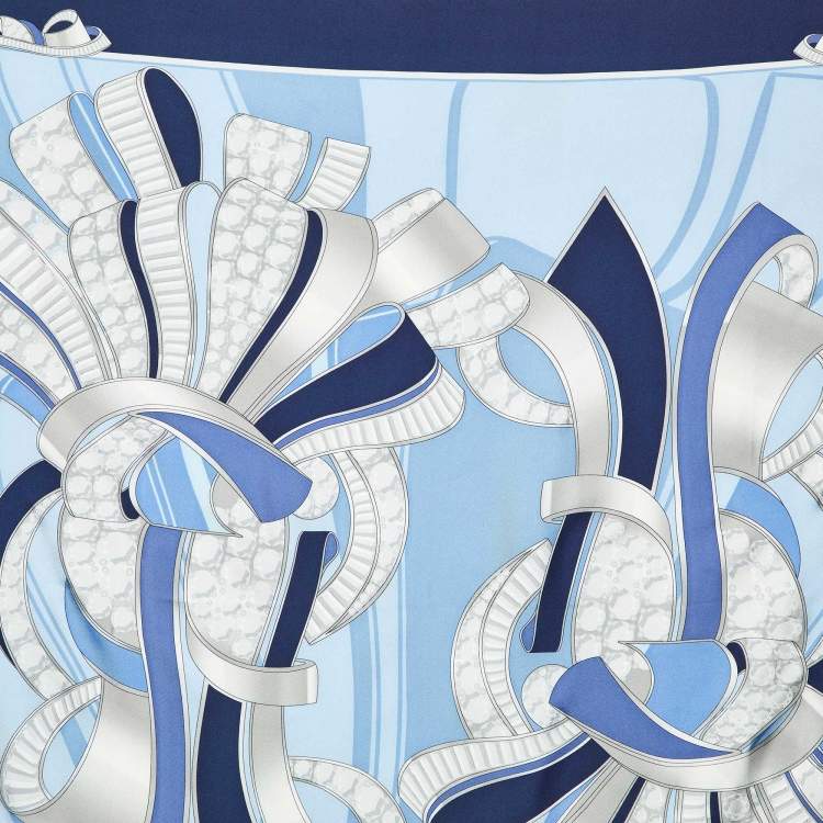 Pre Owned Cartier Blue Printed Silk Square Scarf
