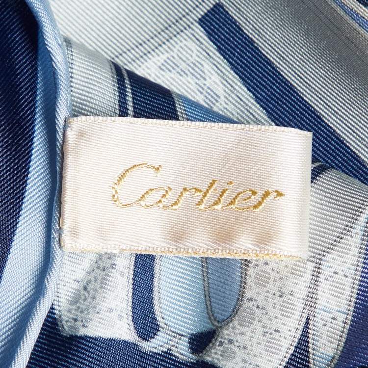 Pre Owned Cartier Blue Printed Silk Square Scarf
