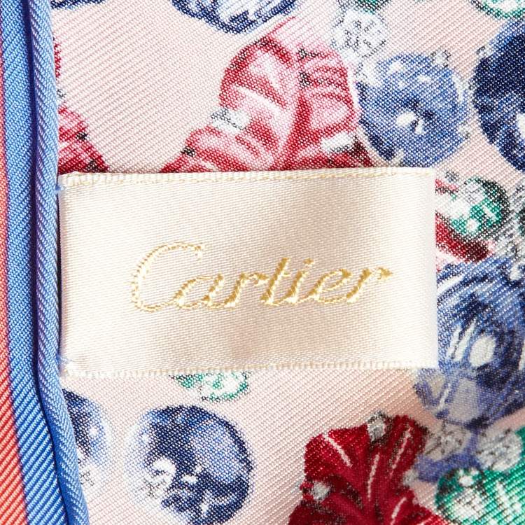 Pre Owned Cartier Pink/Blue Tutti Frutti Print Silk Scarf