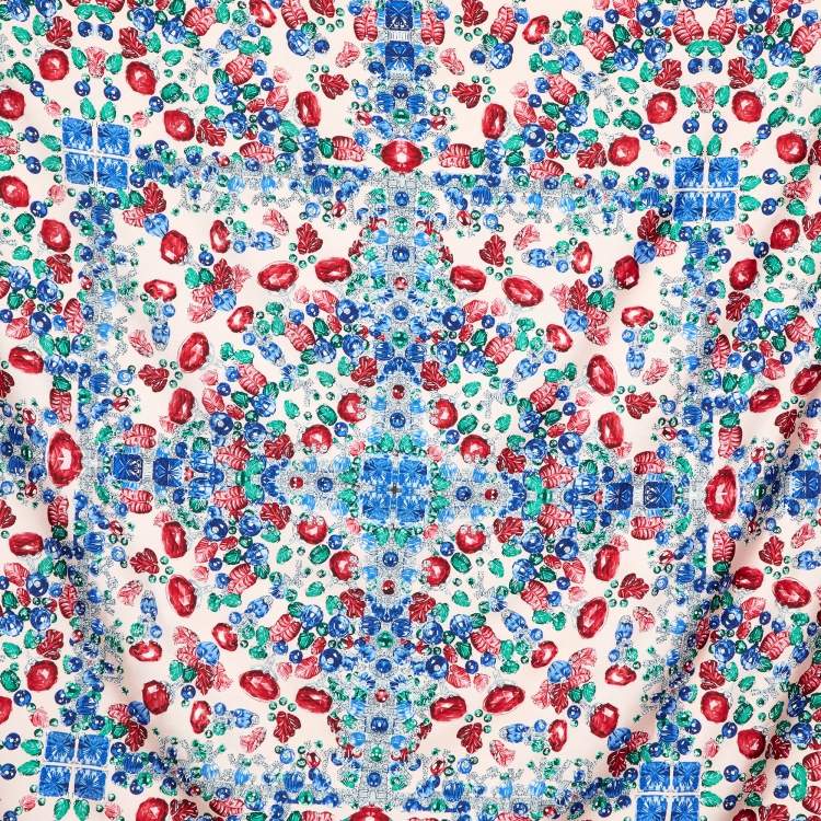 Pre Owned Cartier Pink/Blue Tutti Frutti Print Silk Scarf