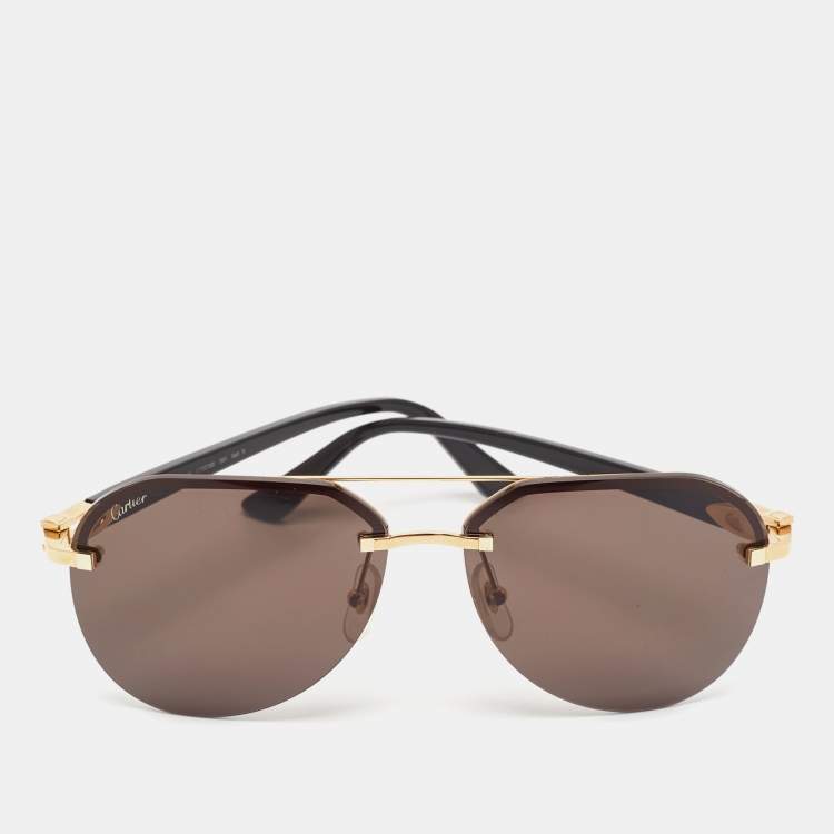 Pre Owned Cartier Black/Gold CT0275S Aviators Sunglasses