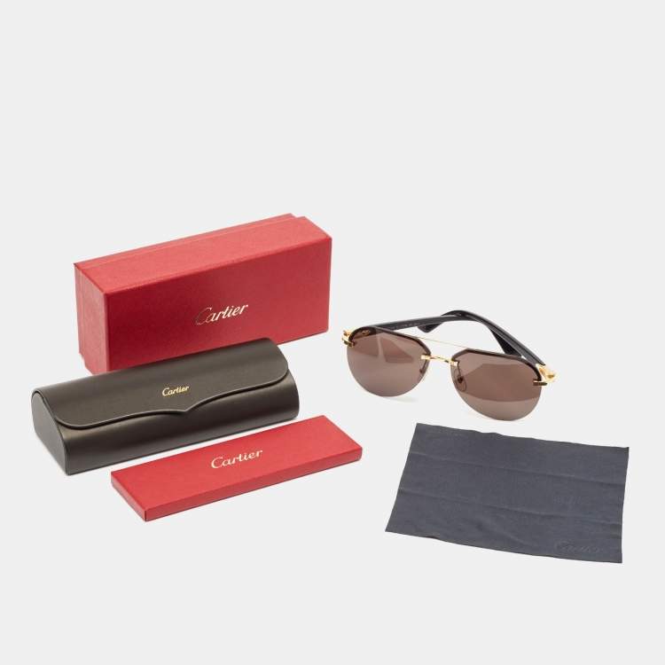 Pre Owned Cartier Black/Gold CT0275S Aviators Sunglasses