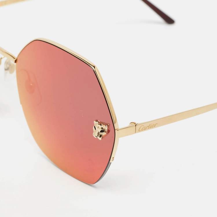 Pre Owned Cartier Gold Mirrored CT0332S 005 Panthere Geometric Sunglasses