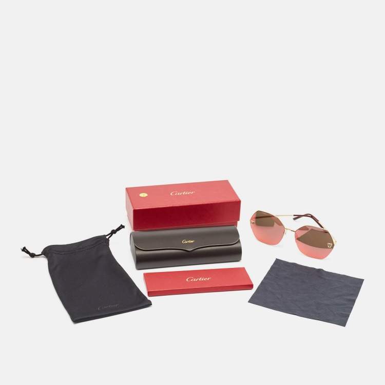 Pre Owned Cartier Gold Mirrored CT0332S 005 Panthere Geometric Sunglasses