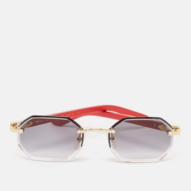 Pre Owned Cartier Red/Black Gradient CT04395S Elongated C de Cartier Oval Sunglasses 