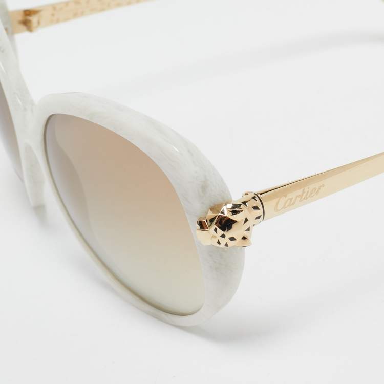 Pre Owned Cartier White Marble/Brown Gradient D00A431 Panthere Cat Eye Sunglasses
