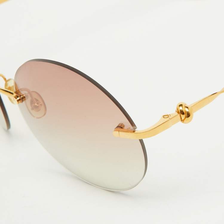 Pre Owned Cartier Gold Tone/Orange Gradient Round Sunglasses