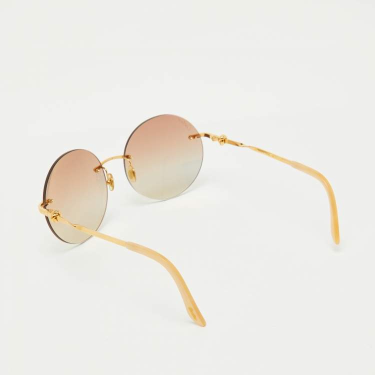 Pre Owned Cartier Gold Tone/Orange Gradient Round Sunglasses