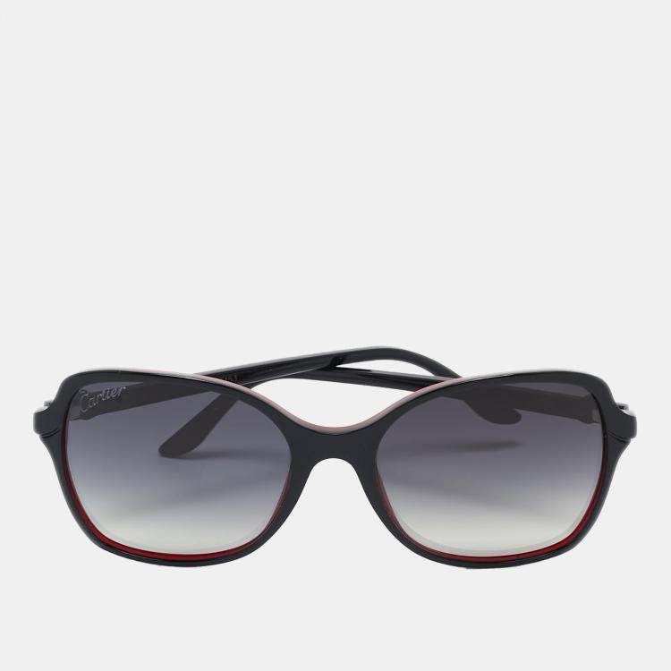 Pre Owned Cartier Black/Red Gradient  K015153 Square Sunglasses