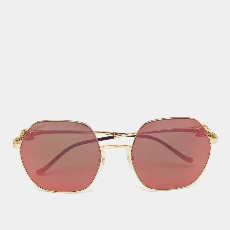 Pre Owned Cartier Multicolor/Gold Tone CT026/S Panthère De Cartier Square Sunglasses
