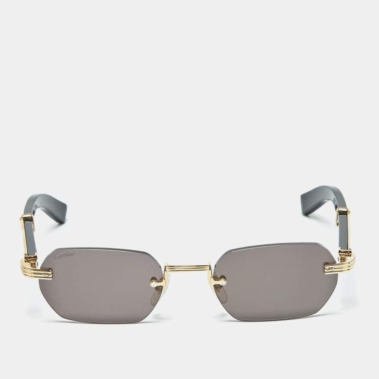 Pre Owned Cartier Black/Gold Tone CT0362S Premier de Cartier Rectangle Sunglasses