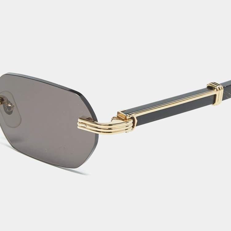 Pre Owned Cartier Black/Gold Tone CT0362S Premier de Cartier Rectangle Sunglasses