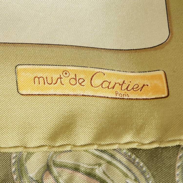 Pre Owned Cartier Green Print Silk Must de Cartier Scarf