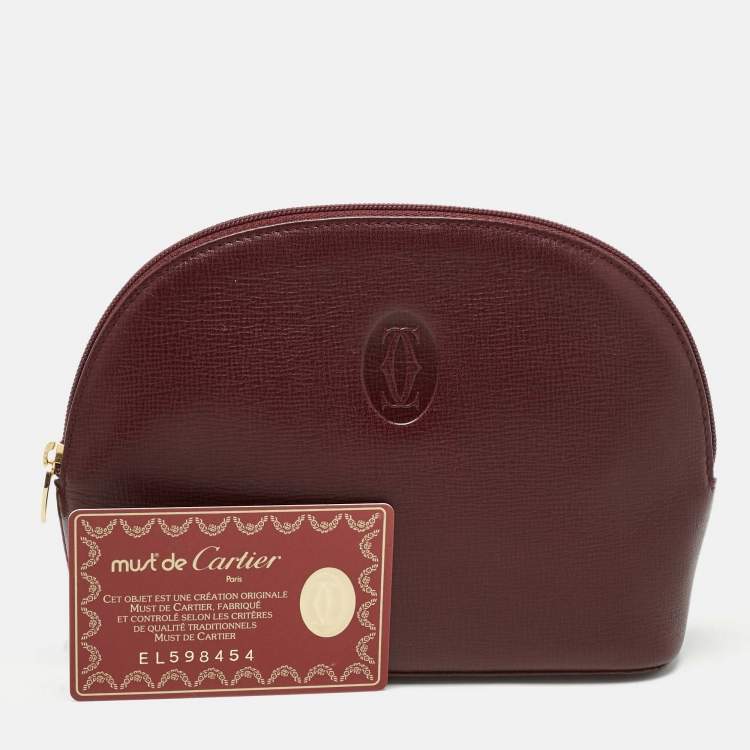 Pre Owned Carteir Burgundy Leather Must de Cartier Cosmetic Pouch