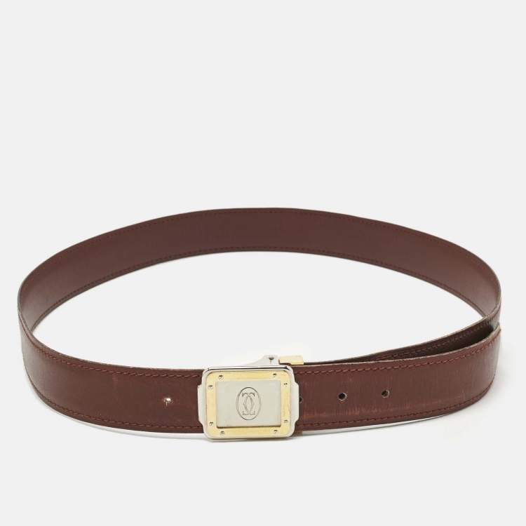 Pre Owned Cartier Burgundy Leather Must de Cartier Buckle Belt