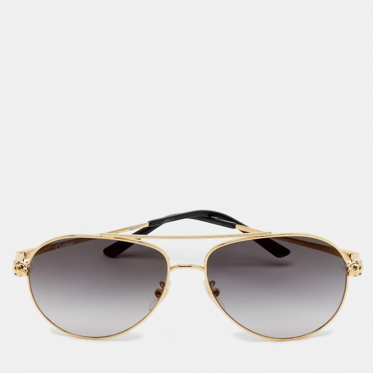 Pre Owned Cartier Gold Tone/Grey Gradient CT0233S Panthère De Cartier Aviator Sunglasses