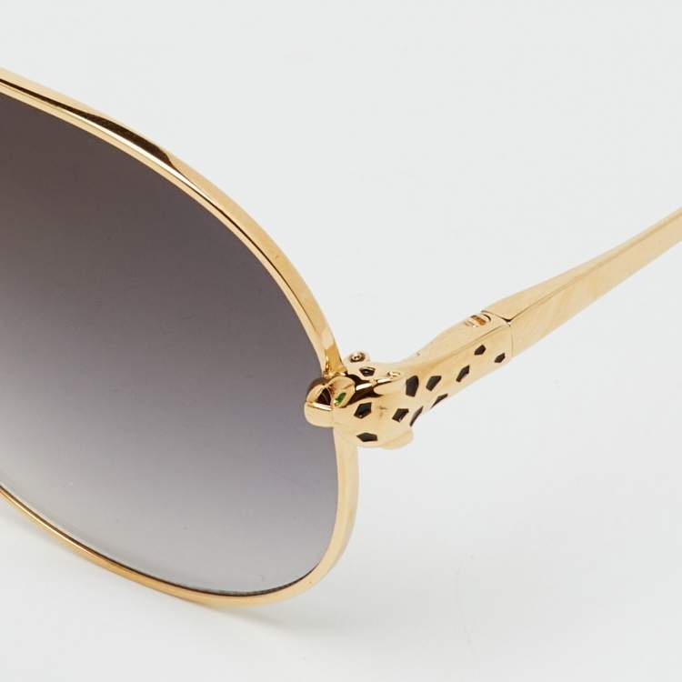Pre Owned Cartier Gold Tone/Grey Gradient CT0233S Panthère De Cartier Aviator Sunglasses