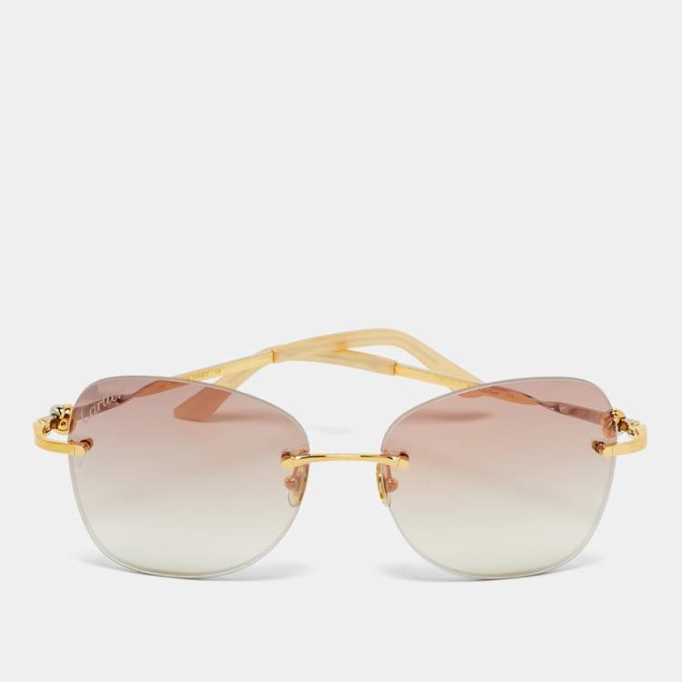 Pre Owned Cartier Brown Gradient Rimless Butterfly Sunglasses