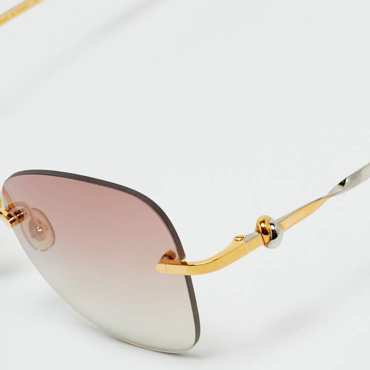 Pre Owned Cartier Brown Gradient Rimless Butterfly Sunglasses